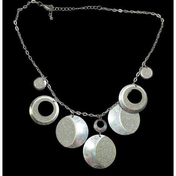 Whimsical Glitter Silver Tone Medallion Charm Necklace - Picture 1 of 6